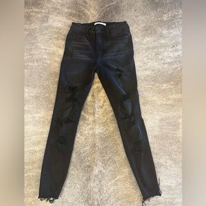 Black High Rise Distressed Skinny Jeans